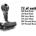 Steinjäger Heims, Nuts, Bungs Rod End Kits 7/8-14 RH and LH Chrome Moly Housing, Nylon Race Fits 1.750 x 0.120 Tubing 144 Rod Ends