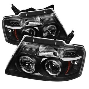 Halo LED Projector Headlights; Version 2; Bulbs Included; Pair; Black;