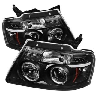 ( Spyder ) - Projector Headlights - Version 2 - LED Halo - LED ( Replaceable LEDs ) - Black - High H1 (Included) - Low 9006 (Included)