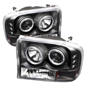 ( Spyder ) - 1PC Projector Headlights - Version 2 - LED Halo - LED ( Replaceable LEDs ) - Black - High H1 (Included) - Low H1 (Included)