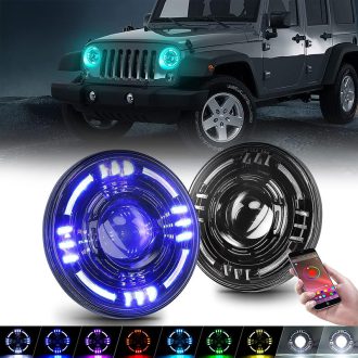 Tunnel Series 7" LED RGBW Headlights with Angel Eye Bluetooth Control for 1997-Later Jeep Wrangler