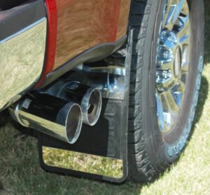 Mud Flaps Classic Single Rear Wheel Rubber Mudflaps / Stainless Steel Inserts / 17-18 Ford F250 F350 / 12 x 18 / Owens Products