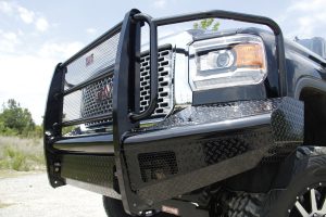 Black Steel Front Ranch Bumper; 2 Stage Black Powder Coated; w/Full Grill Guard And Tow Hooks;