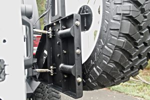 Off The Door Tire Carrier; 2 Stage Black Powder Coated; Needs Base Bumper;