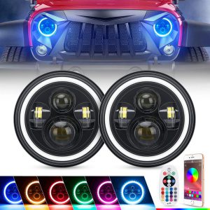 7" LED RGB Halo Headlights App Or Remote Control for 1997-Later Jeep Wrangler