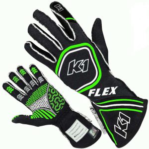 Glove Flex Large Black / Flo Green SFI / FIA