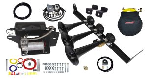 Train Horn And Onboard Air System w/Horn; Veloci-Raptor™ 100 Percent Bolt-On/Model 230 Triple ABS Train Horns/150 PSI/1.5 Gal. Air Tank/Model Spec. Brackets/Tire Inflation Kit;