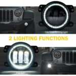 Xprite 4" Escapade Series 60W LED Fog Lights with Halo Ring DRL for Jeep Wrangler JK JL JT