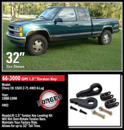 Front Leveling Kit; 2.5 in. Lift; w/Forged Torsion Key/Adjusting Bolts; Allows Up To 33 in. Tire;