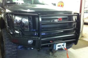 Black Steel Front Ranch Bumper; 2 Stage Black Powder Coated; w/Full Grill Guard; Incl. Light Cut-Outs;