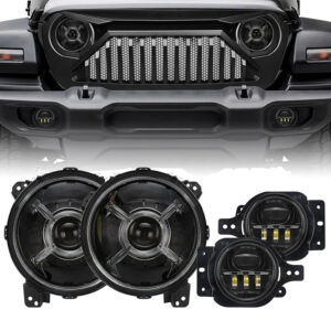 Newest 9" Devil's Eyes LED Headlight With DRL & LED Fog Lights For 2018-2021 Jeep Wrangler JL & Jeep Gladiator JT