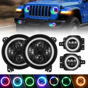 4-in-1 Controlled 9" RGB LED Headlights & Fog Lights Combo with Turn Signals for 2018-Later Jeep JL and JT