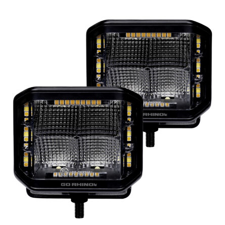 Go Rhino 750700322FCS Blackout Combo Series - SIDELINE 4x3 LED Cube Flood Lights, Pair, w/Amber LEDs