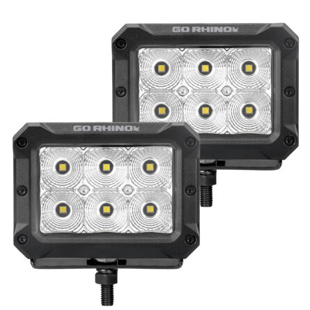 Go Rhino 753003023FBS Bright Series - 4x3 Rectangular LED Flood Lights, Pair