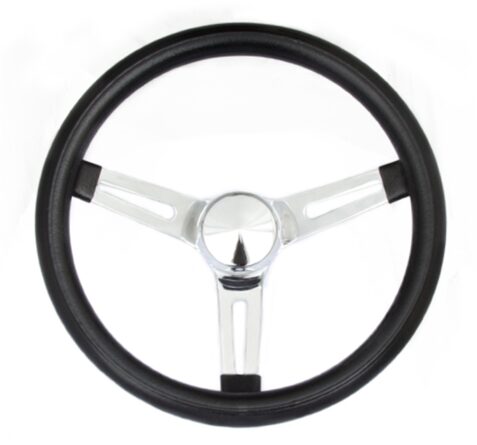 Classic Series Chrome Slotted Wheel; 13.5 in. Diameter; Black; 3-Spoke Design; Chrome Spokes;