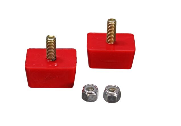 Universal Bump Stop Set; Red; Low Profile Rectangular Style; H-7/8 in.; L-1 7/8 in.; W-1 3/8 in.; Incl. 2 Per Set; Performance Polyurethane;