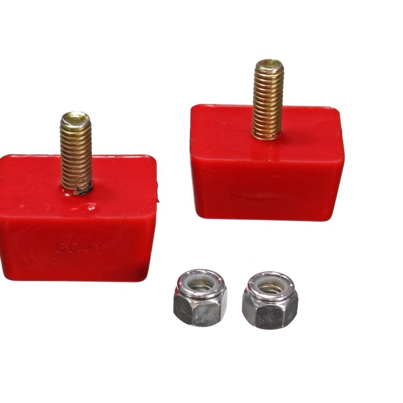 Universal Bump Stop Set; Red; Low Profile Rectangular Style; H-7/8 in.; L-1 7/8 in.; W-1 3/8 in.; Incl. 2 Per Set; Performance Polyurethane;