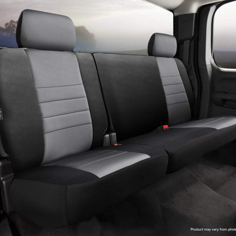 LeatherLite™ Custom Seat Cover; Leatherette; Gray/Black; Split Seat 40/20/40; Adj. Headrest; Airbg; Cntr Seat Belt; Armrest/Strg w/CupHolder; Cushion Strg; HeadrestCvr;
