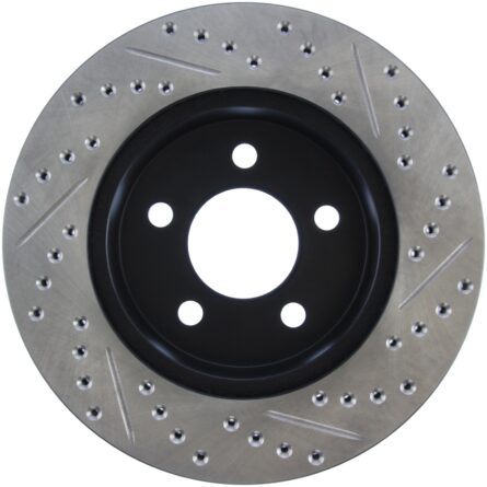 Premium e-coated rotor with advanced metallurgy that greatly reduces pad squeal. Especially effective with higher friction; European style brake pad compounds. Drilled/Slotted for increased bite; improved looks and better performance