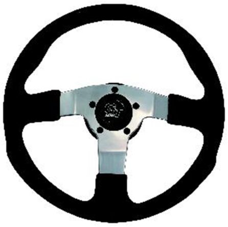 GT Rally Steering Wheel; 13 in. Diameter; 3 in. Dish; Black Leather Grained Hand Grip; Polished Aluminum 3-Spoke Design;