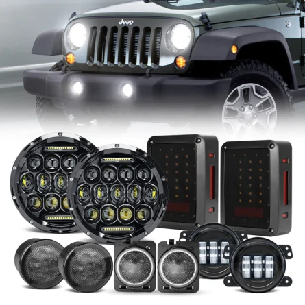 Jeep JK 7" Headlights, 4" Fog Lamps, Front Turn Signals, Fender Turn Signals & Taillights