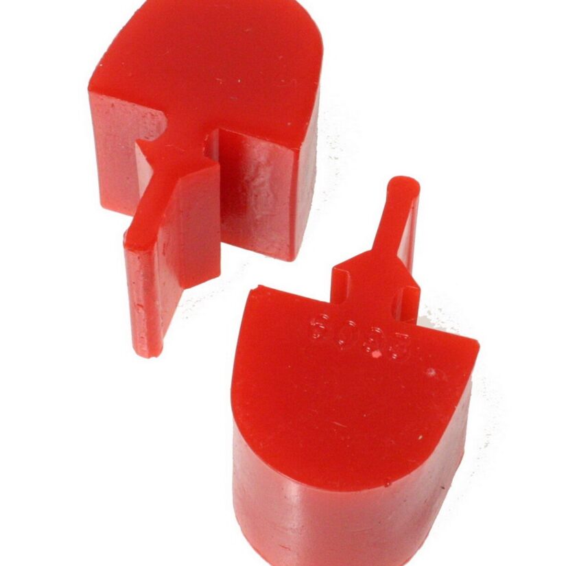 Control Arm Bump Stop Set; Red; Front; Pull Thru Style; H-1.25 in.; L-1.5 in.; W-1 9/16 in.; Incl. 2 Per Set; Performance Polyurethane;
