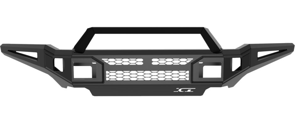 Alumilite Front Bumper; w/ Double 3.5 in. Square Lights Holes; Fits w/o Or w/ Parking Sensors; w/ Adaptive Cruise Control; Retains Factory Tow Hooks/Skidplate; Non-Winch;
