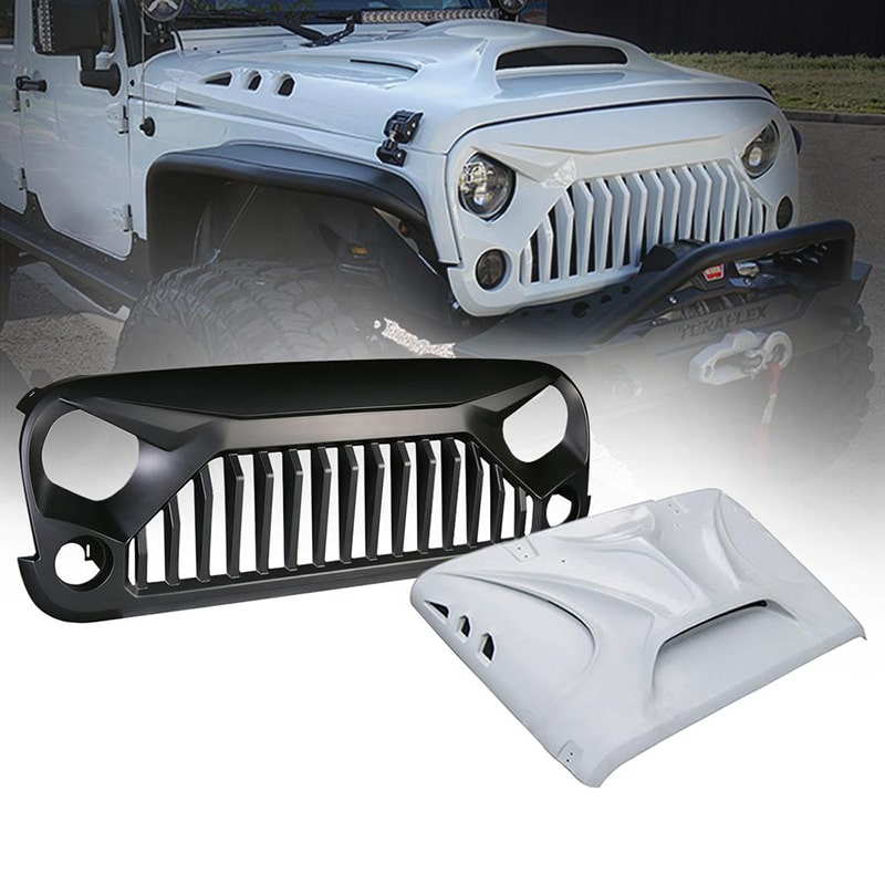 USA ONLY Beast Series Fiber Glass Hood and Grille Combo For Jeep Wrangler 2007-2018