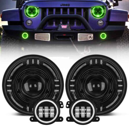 7 Inch LED RGBW Headlights and 3 Inch Fog Lights Combo for Jeep Wrangler