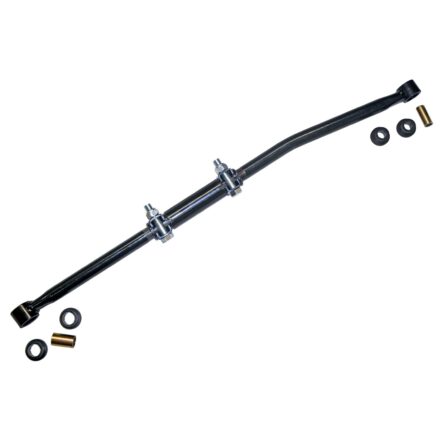Front Adjustable Track Bar with fixed eyelets at each end with an on-vehicle; easy accessible adjusting sleeve.