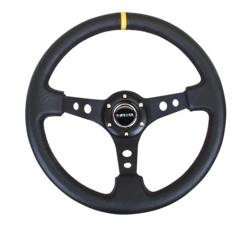 Steering Wheel 350mm 3in Dish Black LeatherYlwStr