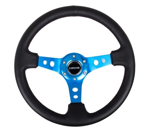 Steering Wheel 350mm 3in Dish Blk Leather/Blue Ct