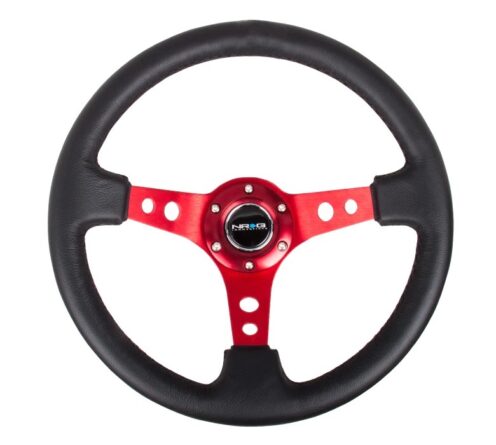 Steering Wheel 350mm 3in Dish Blk Leather/Red Ctr