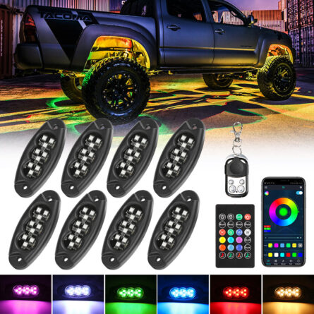 8 Pcs RGB LED Rock Lights with Bluetooth APP and Remote Control for Toyota Tacoma